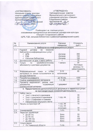Прейскурант платных услуг в библиотеке